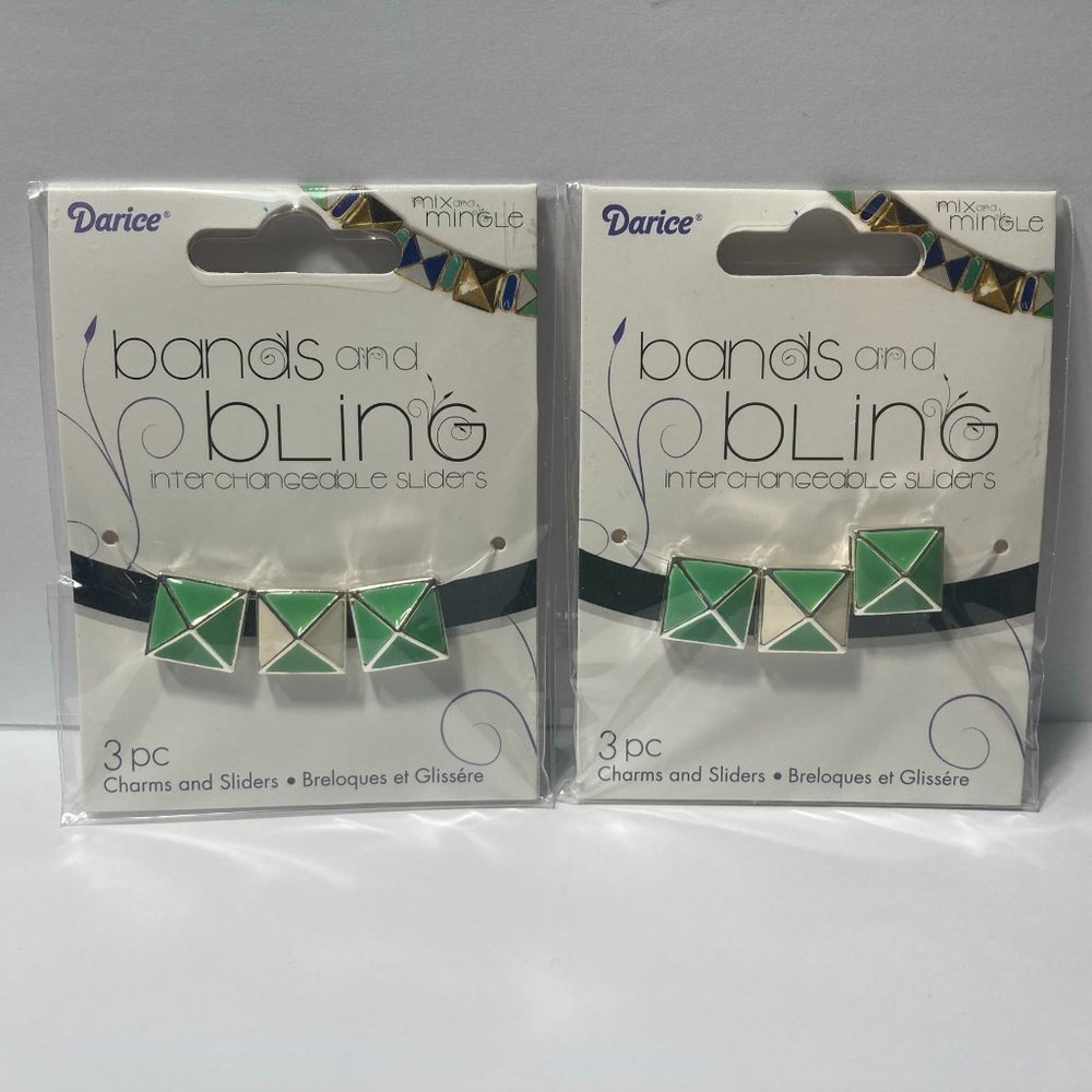 2 Jewelry Making Slider Beads Charms Green Pyramid